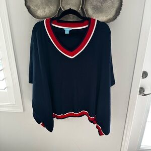 J McLaughlin navy poncho with red trim - one size fits all